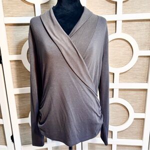 *NWT! ANN TAYLOR “Charcoal Gray” Long Sleeve Wrap Top, SZ-M